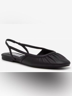 Steve Madden Alethia Minimalist Black Slingback Ballet Flats Gathered Toe Size 7